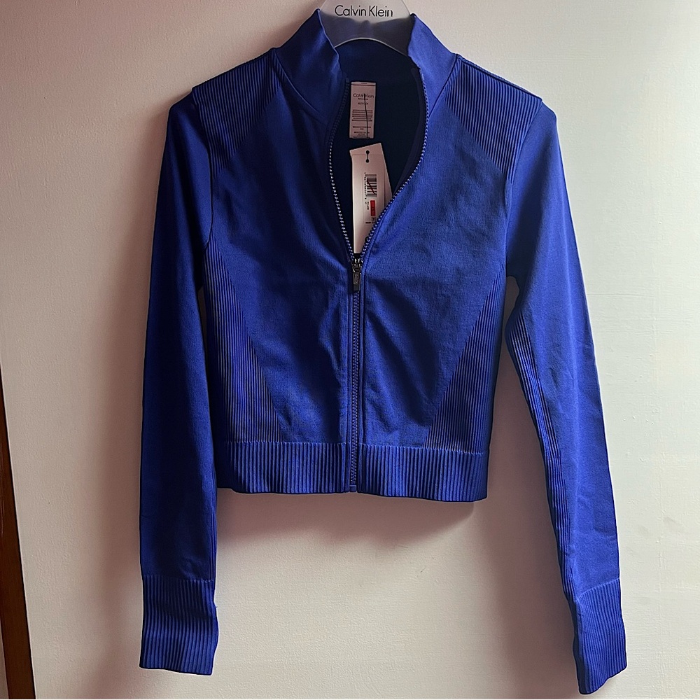 Blue Fitted Mock neck Jacket